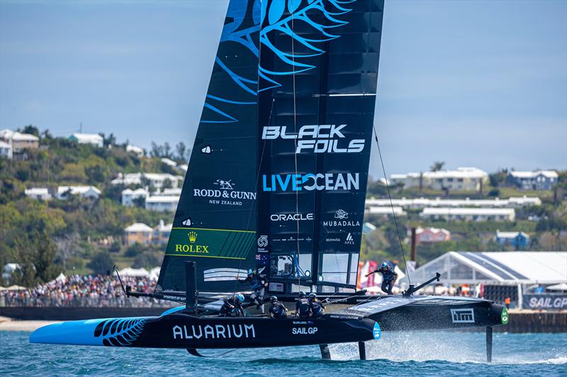The BlackFoils (NZL) in action on Day 2 - Apex Group Bermuda Sail Grand Prix in Bermuda. Sunday Mat 5, 2024  -  photo copyright Felix Diemer/SailGP taken at Royal Bermuda Yacht Club and featuring the F50 class