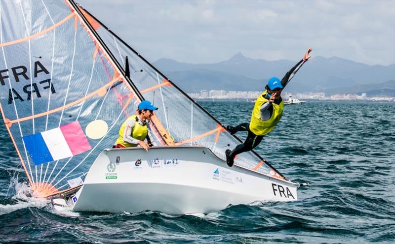 French 29er Boys celebrating - The´o Revil and Gautier Guevel photo copyright Jesus Renedo / Sailing Energy / World Sailing taken at  and featuring the 29er class