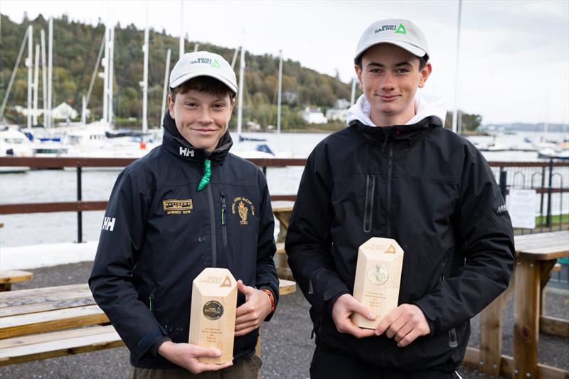 James Dwyer with crew Ben O'Shaughnessy win the 29er class in the Investwise Irish Sailing Youth Nationals on Cork Harbour photo copyright David Branigan / Oceansport taken at Royal Cork Yacht Club and featuring the 29er class