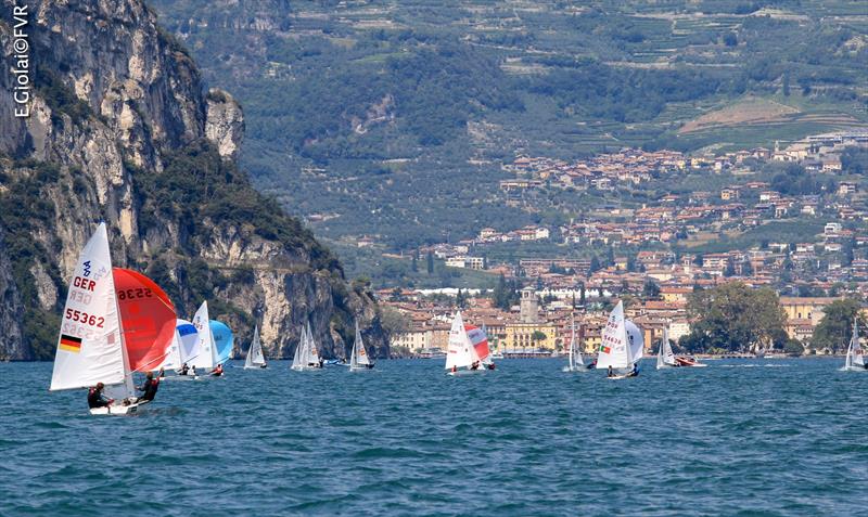 420 racing on day 1 of the 420 & 470 Junior Europeans photo copyright Elena Giolai taken at Fraglia Vela Riva and featuring the 420 class