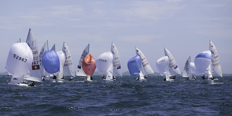 Even though the 96 competitors were split into two separate fleets, action at the downwind gate was frantic on day 1 of the 420 Australian Nationals at Fremantle - photo © Bernie Kaaks