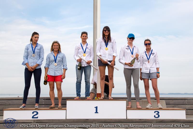 470 Womens European Gold, Silver and Bronze medallists photo copyright Nikos Alevromytis / International 470 Class taken at Sailing Aarhus and featuring the 470 class