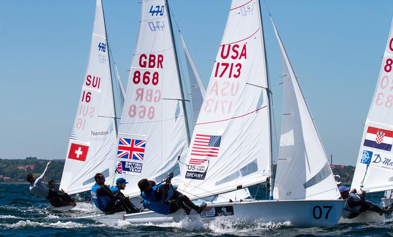 USA, Great Bitain and Switzerland racing at the 2015 470 Europeans photo copyright Nikos Alevromytis / International 470 Class taken at Sailing Aarhus and featuring the 470 class