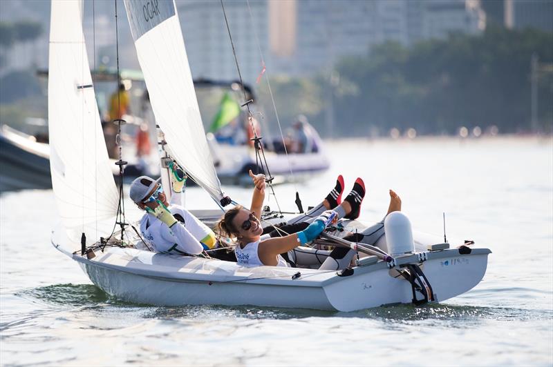 470 Medal Races postponed to Thursday due to no wind at the Rio 2016 Olympic Sailing Competition photo copyright Sailing Energy / World Sailing taken at  and featuring the 470 class