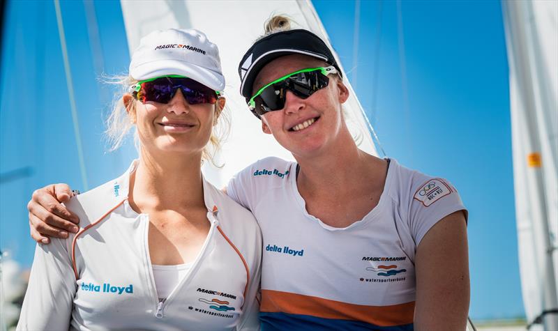 Afrodite Zegers/Anneloes Van Veen (NED-1) have guaranteed themselves a podium finish on day 5 of the 470 Europeans at Monaco photo copyright Mesi taken at Yacht Club de Monaco and featuring the 470 class
