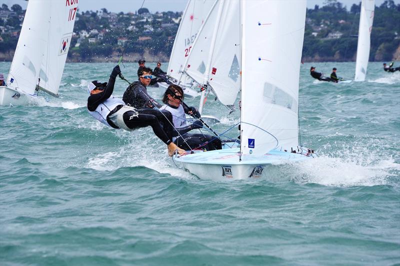 Oceanbridge NZL Sailing Regatta, Day 2, February 5, 2018 photo copyright Yachting New Zealand taken at Murrays Bay Sailing Club and featuring the 470 class