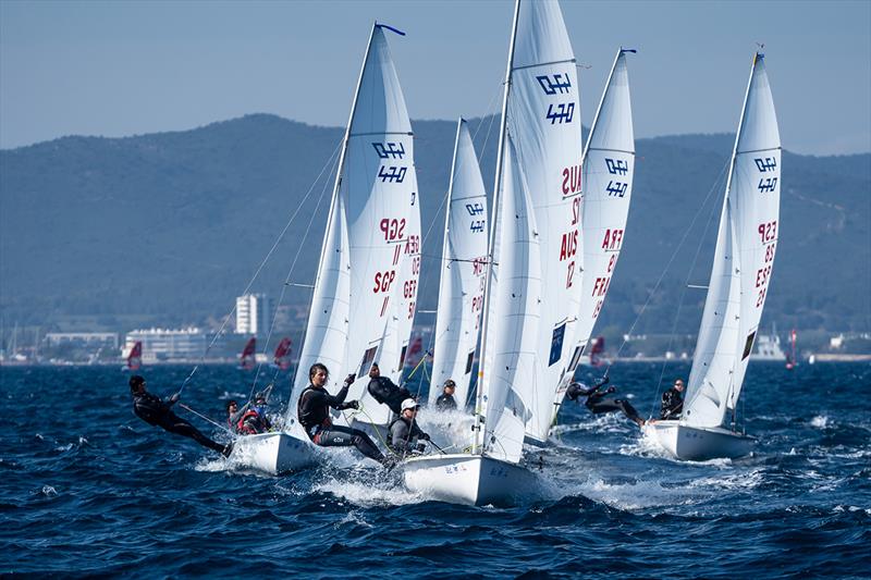 Sophie Jackson & Angus Higgins (470 Mixed) competing at Semaine Olympique Française in Hyeres photo copyright Beau Outteridge taken at  and featuring the 470 class