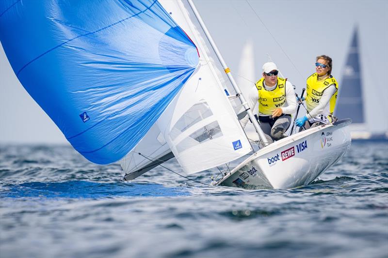 Holding a two points lead going into the 470 medal race: German mixed team Theres Dahnke and Matti Cipra - Kiel Week photo copyright Kiel Week / Sascha Klahn taken at Kieler Yacht Club and featuring the 470 class