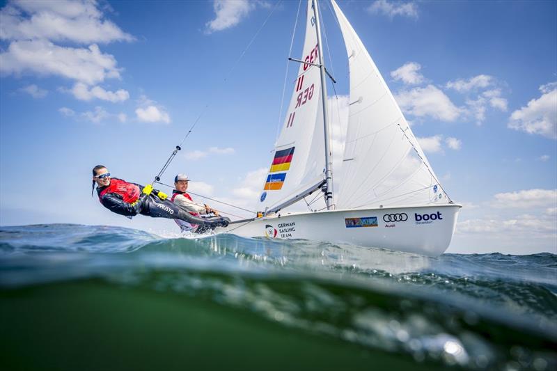 Pleased to beat their compatriots and rivals in the decisive 470 medal race: German team Simon Diesch/Anna photo copyright Kiel Week / Sascha Klahn taken at Kieler Yacht Club and featuring the 470 class