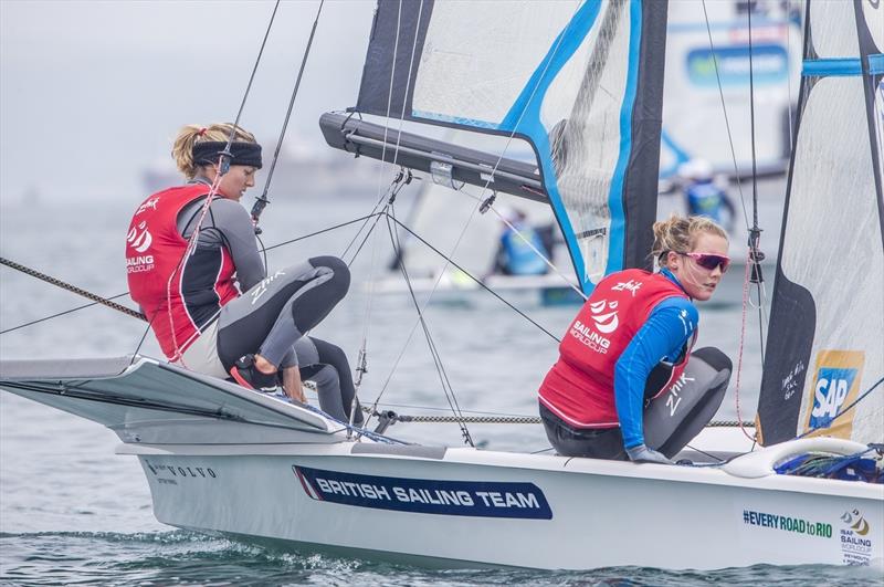 Charlotte Dobson & Sophie Ainsworth on day 4 of Sailing World Cup Weymouth and Portland photo copyright Pedro Martinez / Sailing Energy / World Sailing taken at Weymouth & Portland Sailing Academy and featuring the 49er FX class