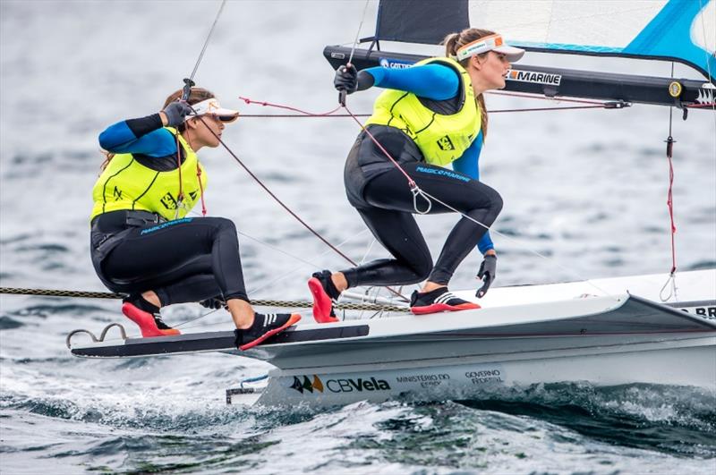 Martine Grael and Kahena Kunze (BRA) in the 49er FX on Day 2 at World Cup Series Enoshima photo copyright Jesus Renedo / Sailing Energy / World Sailing taken at  and featuring the 49er FX class