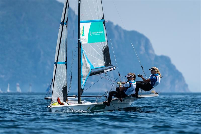 Tess Lloyd and Jaime Ryan leading the Australian teams in Genoa - Genoa World Cup photo copyright Beau Outteridge taken at  and featuring the 49er FX class