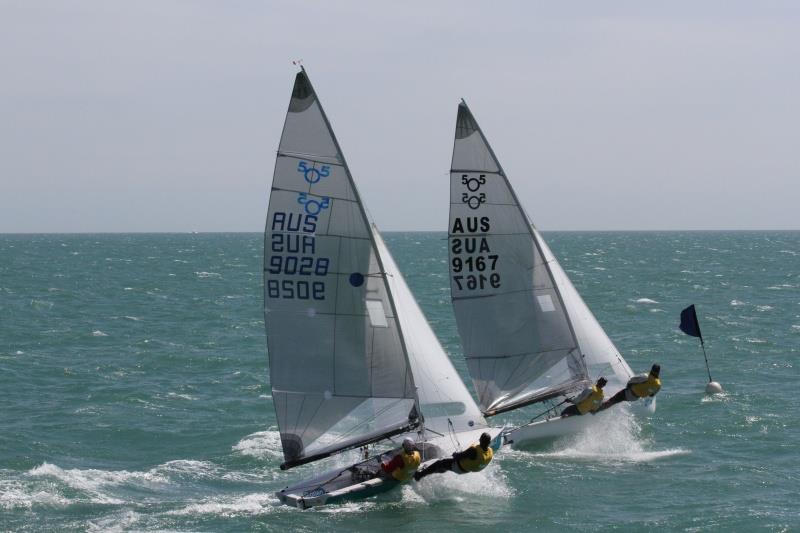 Australian 505s at the 2016 Worlds in Weymouth photo copyright Mark Jardine taken at Weymouth & Portland Sailing Academy and featuring the 505 class