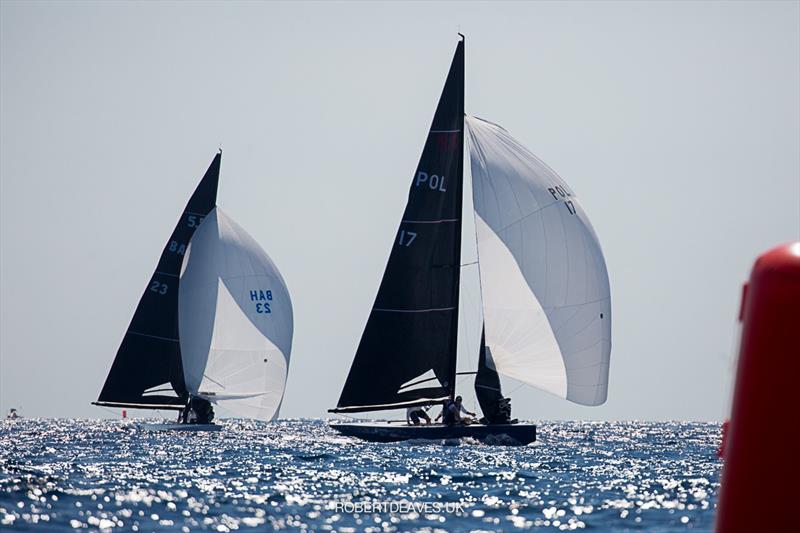 Aspire leads Ali Baba on day 1 of the 2020 5.5 European Championship photo copyright Robert Deaves taken at Yacht Club Sanremo and featuring the 5.5m class