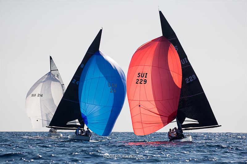 New Moon II chases Momo on day 1 of the 2020 5.5 European Championship photo copyright Robert Deaves taken at Yacht Club Sanremo and featuring the 5.5m class