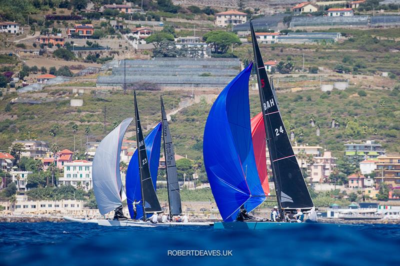 Close downwind on day 2 of the 2020 5.5 European Championship photo copyright Robert Deaves taken at Yacht Club Sanremo and featuring the 5.5m class