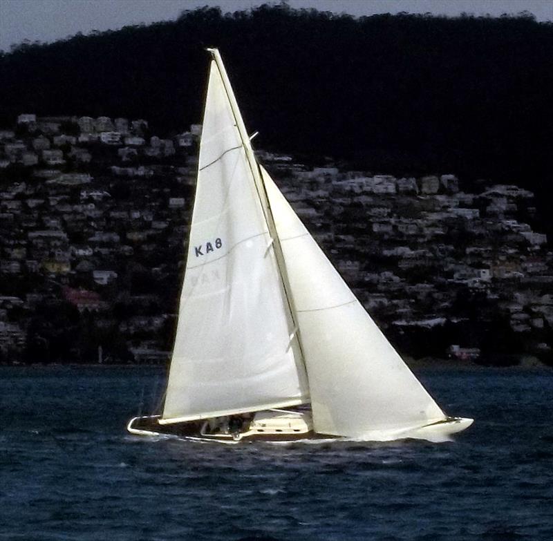 The classic 8 metre class yacht Juana powering through a gust in race 1 of the Bellerive Yacht Club Winter Series on Hobart's River Derwent photo copyright Peter Watson taken at Bellerive Yacht Club and featuring the 8m class
