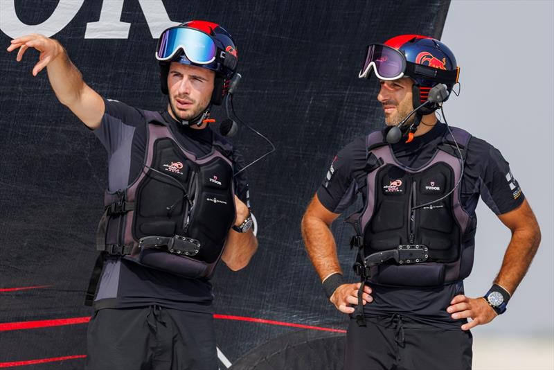 (L to R) Arnaud Psarofaghis and Maxime Bachelin of Alinghi Red Bull Racing and Switzerland seen prior to the AC37 Preliminary Regatta in Jeddah, Saudi Arabia on November 30 photo copyright Samo Vidic / Alinghi Red Bull Racing taken at Jeddah Yacht Club and featuring the AC40 class