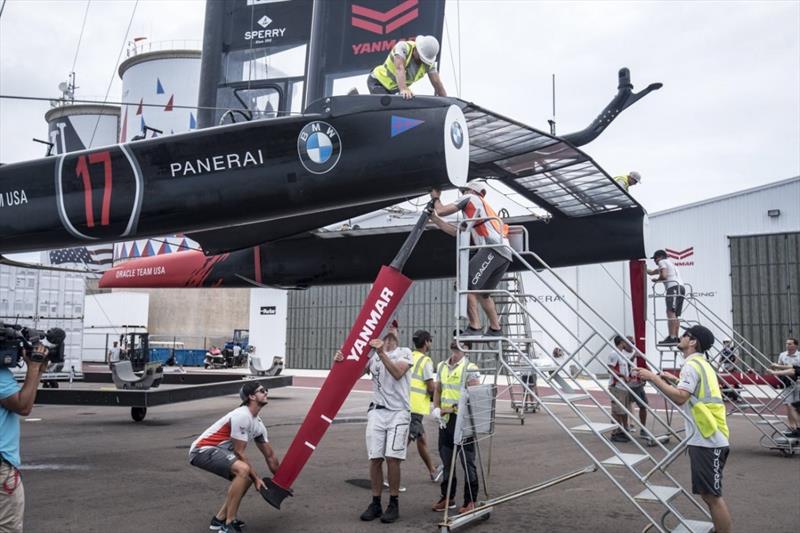 Rudder change for ORACLE TEAM USA on day 7 at the 35th America's Cup photo copyright ORACLE TEAM USA taken at  and featuring the AC50 class