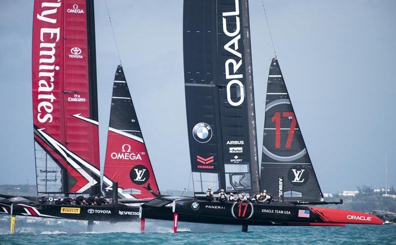 ORACLE TEAM USA beat Emirates Team New Zealand on the opening day of the 35th America's Cup photo copyright Sam Greenfield / ORACLE TEAM USA taken at  and featuring the AC50 class