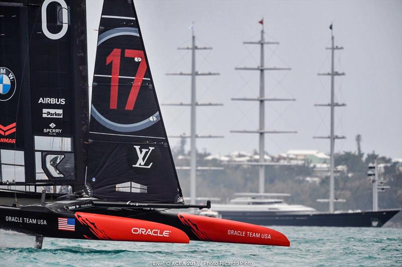 ORACLE TEAM USA beat Emirates Team New Zealand on the final day of qualifying in the 35th America's Cup photo copyright ACEA 2017 / Ricardo Pinto taken at  and featuring the AC50 class