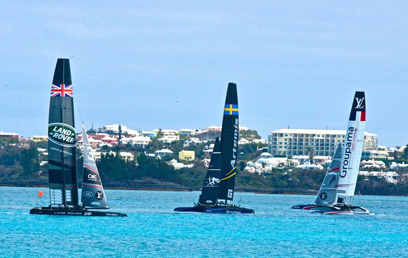 Three of the Framework signatories training together on March 25, 2017 ahead of the arrival of Emirates Team New Zealand- 2017 America's Cup Bermuda photo copyright Scott Stallard taken at  and featuring the AC50 class