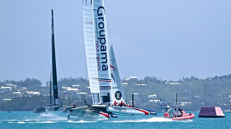 Groupama Team France is a long way behind Oracle Team USA after Leg 1, race 2, Round Robin2, America's Cup Qualifier - Day 4, May 30, 2017 photo copyright Richard Gladwell taken at  and featuring the AC50 class