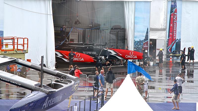 Emirates Team New Zealand back in the shed - Semi-Final, Day 11 - 35th America's Cup - Bermuda June 6, 2017 photo copyright Richard Gladwell taken at  and featuring the AC50 class