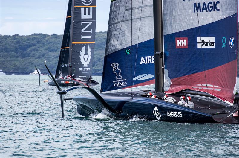 PRADA Cup Day 2: American Magic and INEOS Team UK both spent significant time in displacement mode in the second race today photo copyright Sailing Energy / American Magic taken at  and featuring the AC75 class
