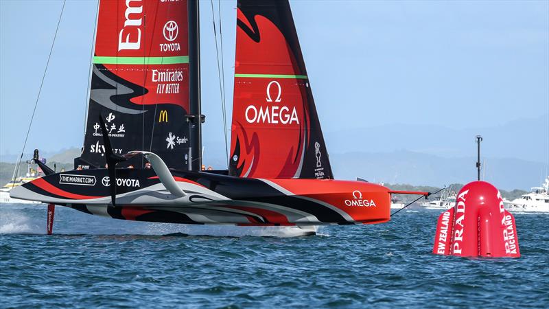 Emirates Team NZ crosses the finish line to defend the America's Cup - Day 7 - March 17, 2021 and starts the clock running on AC37 photo copyright Richard Gladwell / Sail-World.com taken at Royal New Zealand Yacht Squadron and featuring the AC75 class