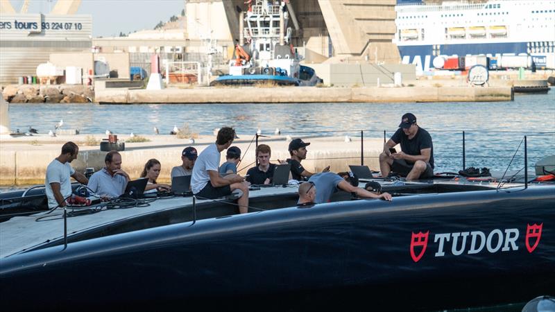 Alinghi Red Bull Racing crew chat ahead of a towing test - Augist 2022 photo copyright Alinghi Red Bull Racing taken at Société Nautique de Genève and featuring the AC75 class
