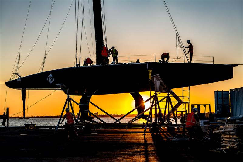  American Magic step their rig on Patriot (AC75 Class)  - Pensacola - October 2022 photo copyright Paul Todd / America's Cup taken at Royal New Zealand Yacht Squadron and featuring the AC75 class