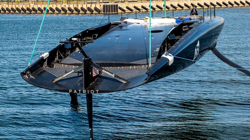 American Magic appeared to be devoid of winches when launched ahead of tow-testing last week - October 2022 photo copyright Paul Todd/America's Cup  taken at New York Yacht Club and featuring the AC75 class