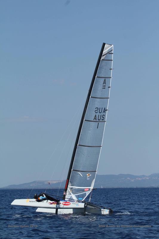 Glenn Ashby's distinctive smooth sailing style on the final day of the A Class Cat Worlds at Punta Ala photo copyright Gordon Upton taken at Centro Velico Punta Ala and featuring the A Class Catamaran class