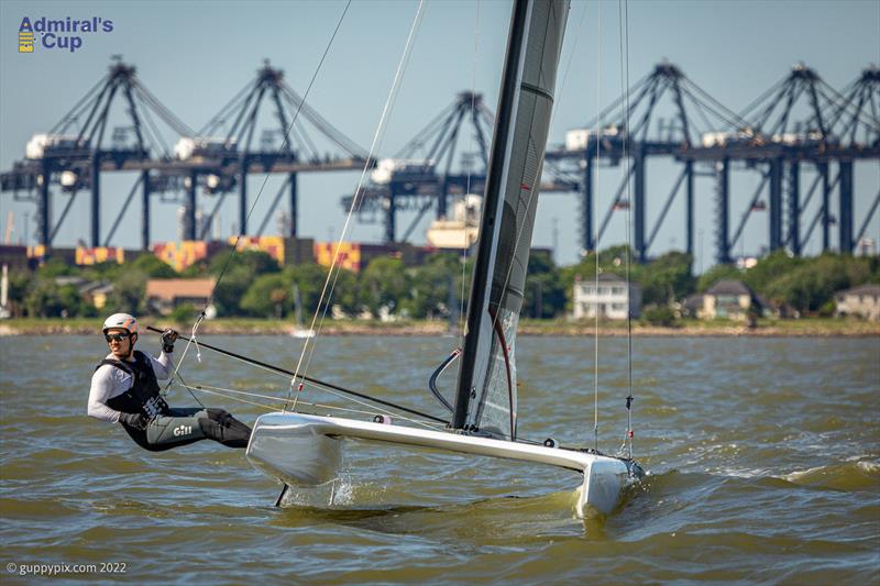 Ravi Parent, US Nacra Olympic squad member at the A Cat Admiral's Cup 2022 photo copyright Gordon Upton / www.guppypix.com taken at Houston Yacht Club and featuring the A Class Catamaran class