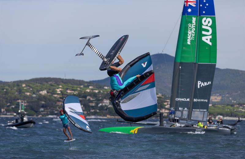 Young sailors in the SailGP Inspire program try out the Armstrong wing and foil board on Race Day 1 of the Range Rover France Sail Grand Prix in Saint Tropez, France. 10th September  photo copyright Felix Diemer/SailGP taken at Royal New Zealand Yacht Squadron and featuring the  class