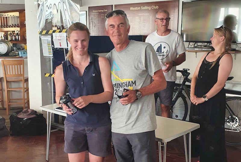 Lucy Loughton and Russell Gibbs take third at the B14 Invitational and TT round 4 at Weston photo copyright Alan Davis taken at Weston Sailing Club and featuring the B14 class