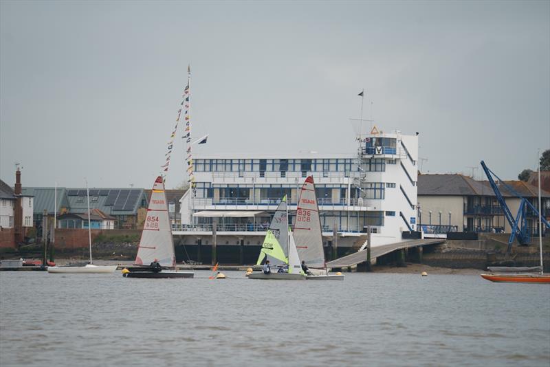 Dinghies racing in front of the club during the Royal Corinthian Yacht Club Super Saturday Series 2023 photo copyright Petru Balau Sports Photography / sports.hub47.com taken at Royal Corinthian Yacht Club, Burnham and featuring the Blaze class