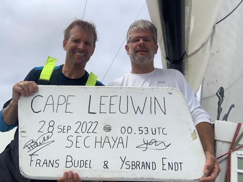 The Dutch crew on SEC HAYAI, Frans Budel and Ysbrand Endt, passed the longitude of Cape Leewin  photo copyright SEC HAYAI / #Globe40 taken at  and featuring the Class 40 class