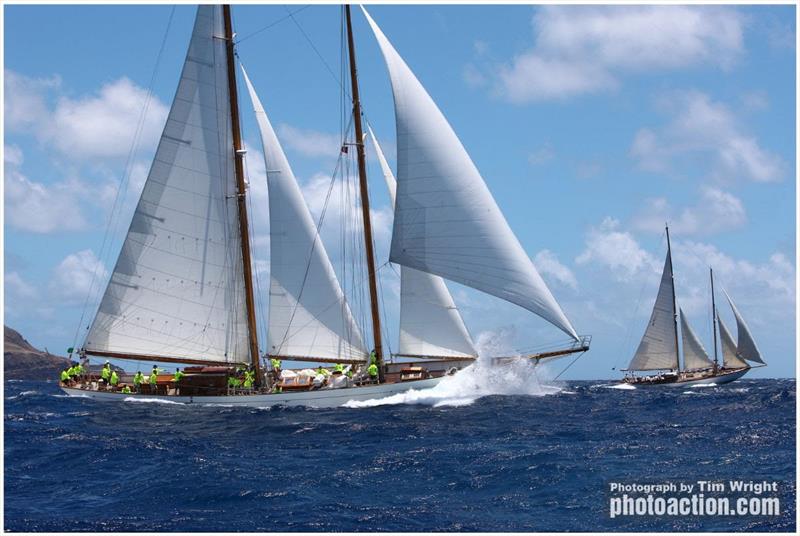 Staysail Schooner 115' Eros sails to the East Coast of the States - Antigua Classic Yacht Regatta 2019 photo copyright Tim Wright / www.photoaction.com taken at Antigua Yacht Club and featuring the Classic Yachts class