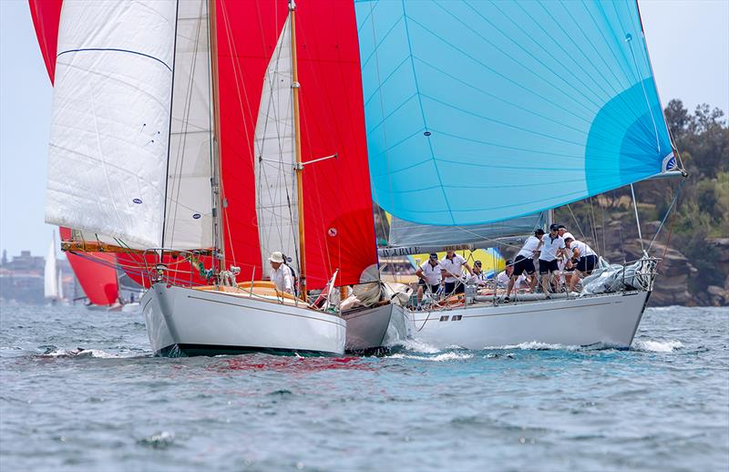 Close action approaching Shark Island - 2019 Classic Sydney Hobart Yacht Regatta photo copyright Crosbie Lorimer taken at Cruising Yacht Club of Australia and featuring the Classic Yachts class