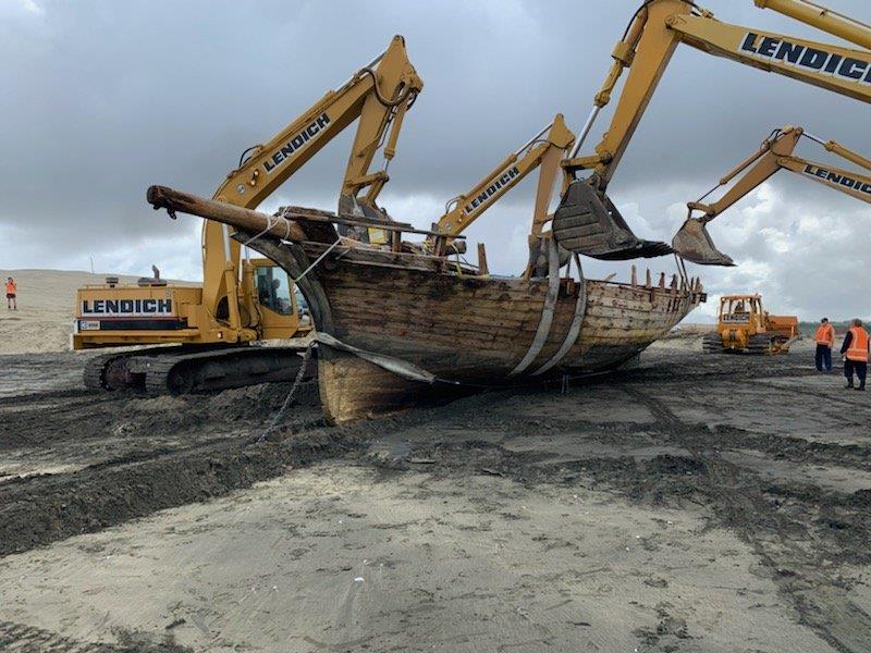 Excavation ahead of the retrieval of the remains of the 53ft Daring lost in 1865 at the entrance to the Kaipara Harbour photo copyright Classic Yacht Charitable Trust taken at Royal New Zealand Yacht Squadron and featuring the Classic Yachts class