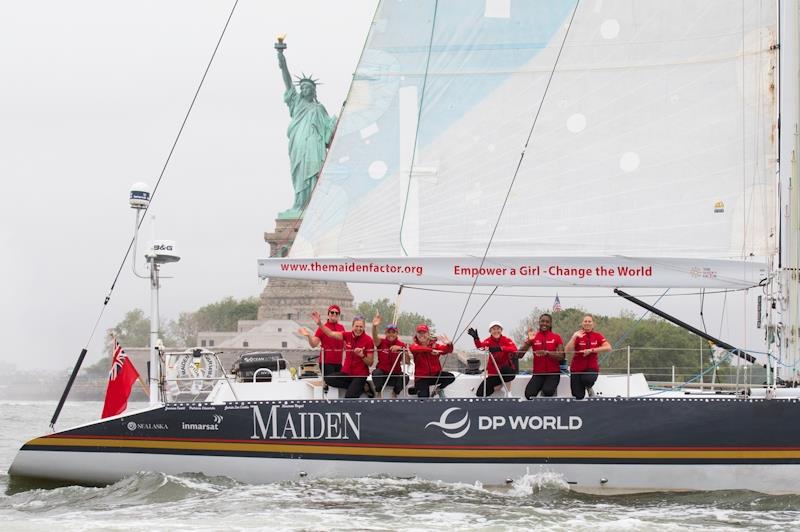 The Maiden crew, skippered by Liz Wardley, arrive in New York photo copyright The Maiden Factor / 2022 NewYorkMediaBoat taken at  and featuring the Classic Yachts class