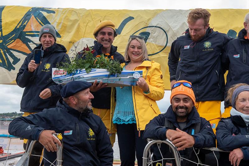 Skipper, Jeronimo Santos Gonzalez being presented with a special gift from the Mayor of Derry City and Strabane District Council, Councillor Sandra Duffy - Clipper Round the World Yacht Race 14 photo copyright Clipper Race taken at  and featuring the Clipper 70 class