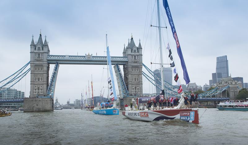 The Clipper Race fleet depart St Katharine Docks, London for the Parade of Sail photo copyright onEdition taken at  and featuring the Clipper Ventures class