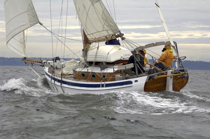 Taleisin (Lin and Larry Pardey) is the smallest boat to compete a west-about world navigation by way of the Southern Ocean photo copyright Pardey Collection taken at  and featuring the Cruising Yacht class