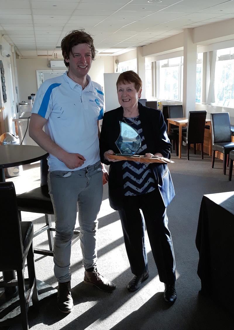 Paul Grattage is presented the Chris Black Trophy by Judith Black photo copyright Jon Pearse taken at Grafham Water Sailing Club and featuring the Dart 15 class