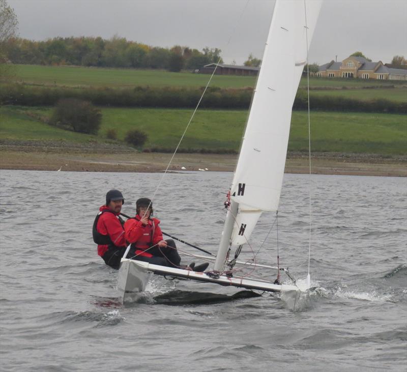 Youngest competitor John and his dad during the Sprint 15 Inlands at Rutland photo copyright Steve Pell taken at Rutland Sailing Club and featuring the Dart 15 class
