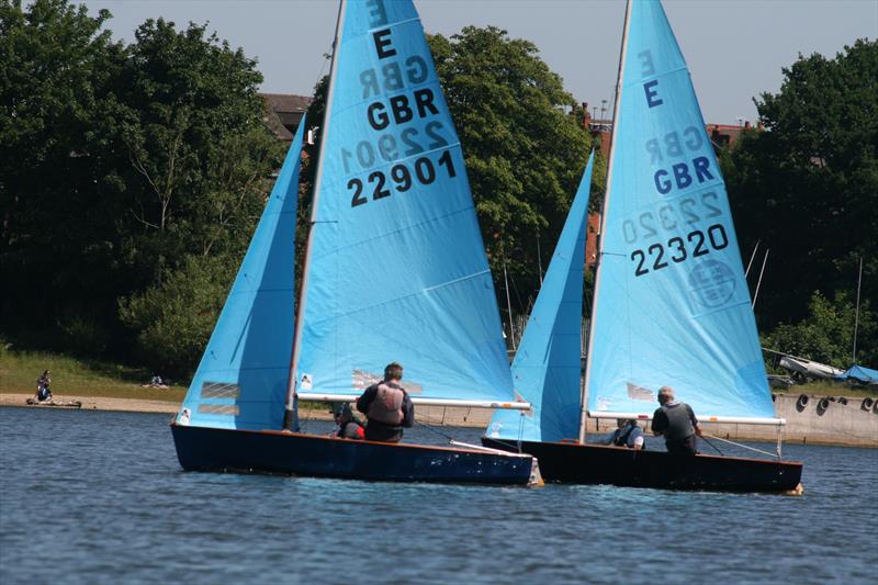 Paul Young & Jan kimber (22901) battle it out with Martin Davies & Rebecca Bradley (22320) during the Midland Enterprise Open photo copyright Janice Bottomley taken at Midland Sailing Club and featuring the Enterprise class