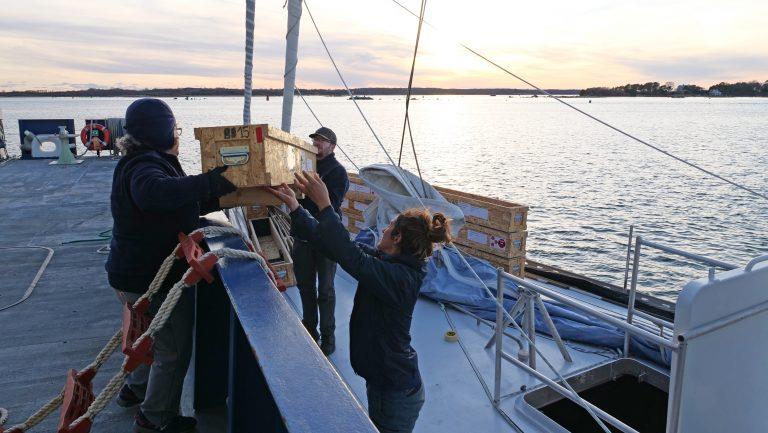 Approximately 78 Argo floats were loaded onto the S/V Iris as it prepares for the second leg of its 100-day mission photo copyright Ken Kostel / Woods Hole Oceanographic Institution taken at  and featuring the Environment class
